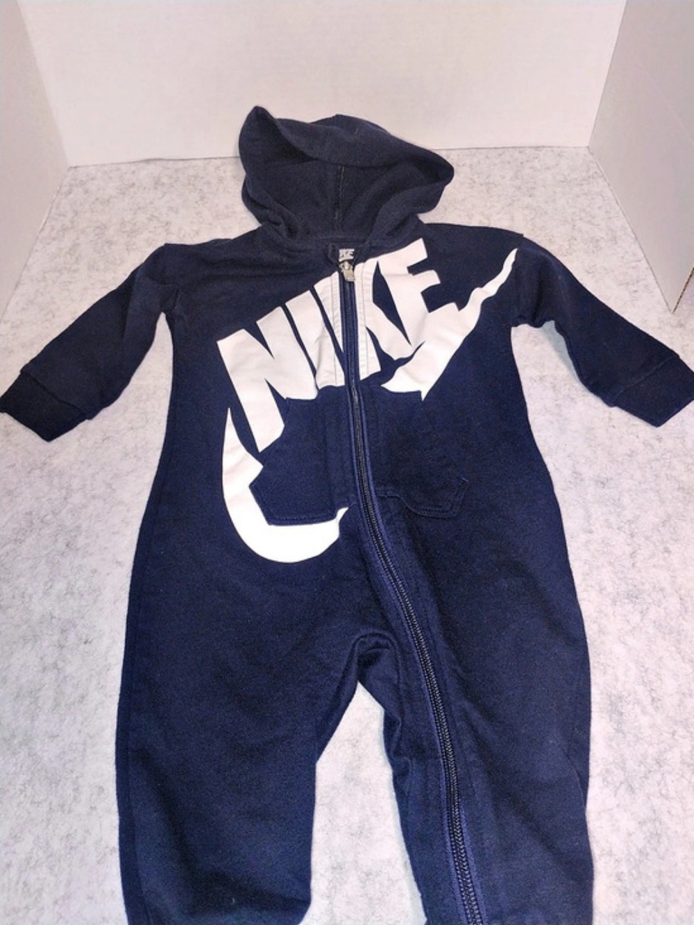 Nike Baby Hooded Coverall Blue & White Footie 9M